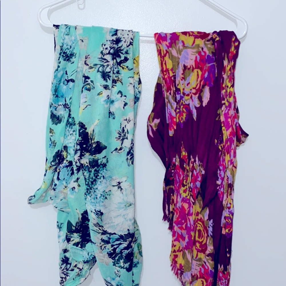 TWO Floral scarves